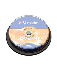 DVD-R, VERBATIM,4,7 GB,16X, spindle 10 kom,MATT SILVER.43523