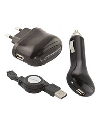 USB punjaci + microUSB kabl ESPERANZA, 3in1 set, DC 12-24V, AC 100-240V, out 5V/1000mA, EZ116