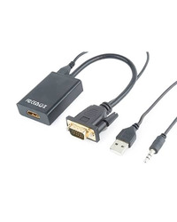 Video adapter 0.15 m, black, VGA to HDMI, GEMBIRD A-VGA-HDMI-01