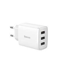 BASEUS COMPACT WALL CHARGER - 3XUSB - 17W (CCXJ020102) WHITE