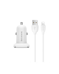 AUTO PUNJAČ BOROFONE BZ12 TRAJNO NAPAJANJE - 2XUSB - 2,4A SA USB NA LIGHTNING KABLOM BIJELI