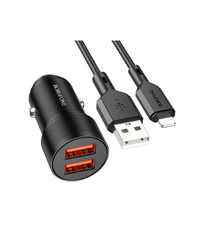 AUTO PUNJAČ BOROFONE BZ19 WISDOM - 2XUSB - 12W SA USB NA LIGHTNING KABLOM CRNI