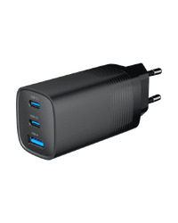 USB punjač 2xType-C + 1xUSB-A fast charger, 65W PD, back GEMBIRD, TA-UC-PDQC65-01-BK