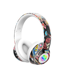 Slušalice bluetooth L750 HiFi RGB stickerbomb design, white