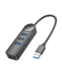 USB HUB + GLAN Ethernet Adapter BOROFONE DH6 Erudite 4-in-1, USB3.0x3 +RJ45 