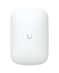 UBIQUITI U6 Extender; WiFi 6; 6 spatial streams; 115 m² (1,250 ft²) coverage; 300+ connected devices; Powered with standard AC wall outlet; Wireless uplink to UniFi WiFi.