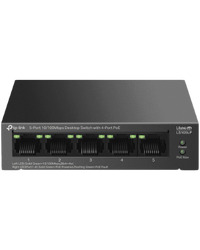 TP-Link LS105LP 5-Port 10/100 Mbps Desktop Switch with 4-Port PoE, 4× 10/100 Mbps PoE Ports, 1× 10/100 Mbps Non-PoE Port, 802.3af, 41 W PoE Power, Desktop Steel Case, Extend Mode for 250m PoE Transmitting, PoE Auto Recovery, Plug and Play