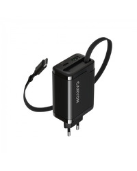 CANYON charger OnCharge 65RC Build-In Cable USB-C 65W 1xPD 1xQC EU Black