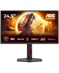AOC MONITOR Q25G4SR, GAMING 25'', G, 300HZ, FAST IPS, 2560x1440, 0.3 MS, 80M:1, 300 CD/M, TILT, HEIGHT ADJUSTABLE, SWIVEL, PIVOT, 2X HDMI, DISPLAY PORT, 3YW, BLACK-RED