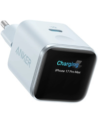 Anker Nano Charger (45W, Smart Display) Blue, Smart iPhone Recognition With Care Mode, 45W Max Fast Charging with Smart Power Adjustment, Pocket Size, Powered by GaN