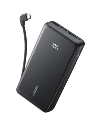 Anker Zolo Power Bank (20K, 22.5W, Built-In USB-C Cable) Black 1x USB-A, 2x USB-C