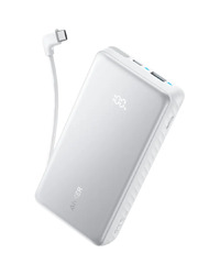 Anker Zolo Power Bank (20K, 22.5W, Built-In USB-C Cable) White 1x USB-A, 2x USB-C