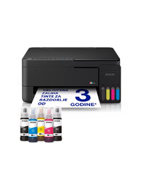 Printer EPSON EcoTank L3351 print/scan/copy Rez.5.760 x1.440 dpi. 33str/min Monokrom.15str/min Colour. USB, LAN.WiFi. Crno-siva boja. tinte br.103